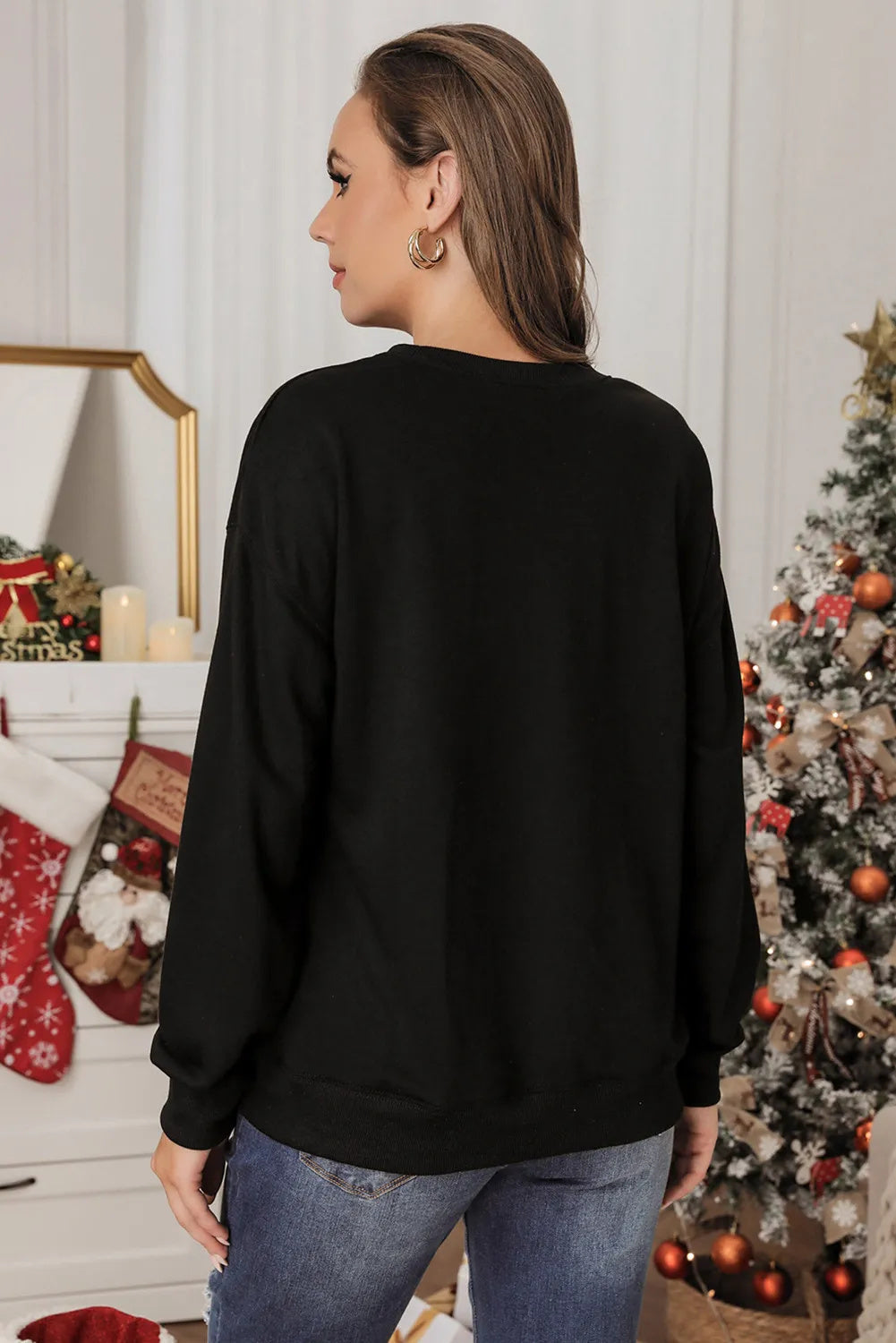 Black Howdy Christmas Cowgirls Boots Printed Baggy Sweatshirt