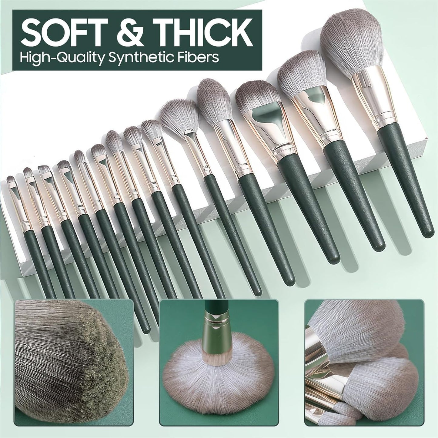 Makeup Brushes Makeup Brush Set Professional - 14 PCS Foundation Concealer Eye Shadow Brush, Contour Brush Make Up Brushes Kit, Travel Cosmetic Brush with Green Makeup Bags