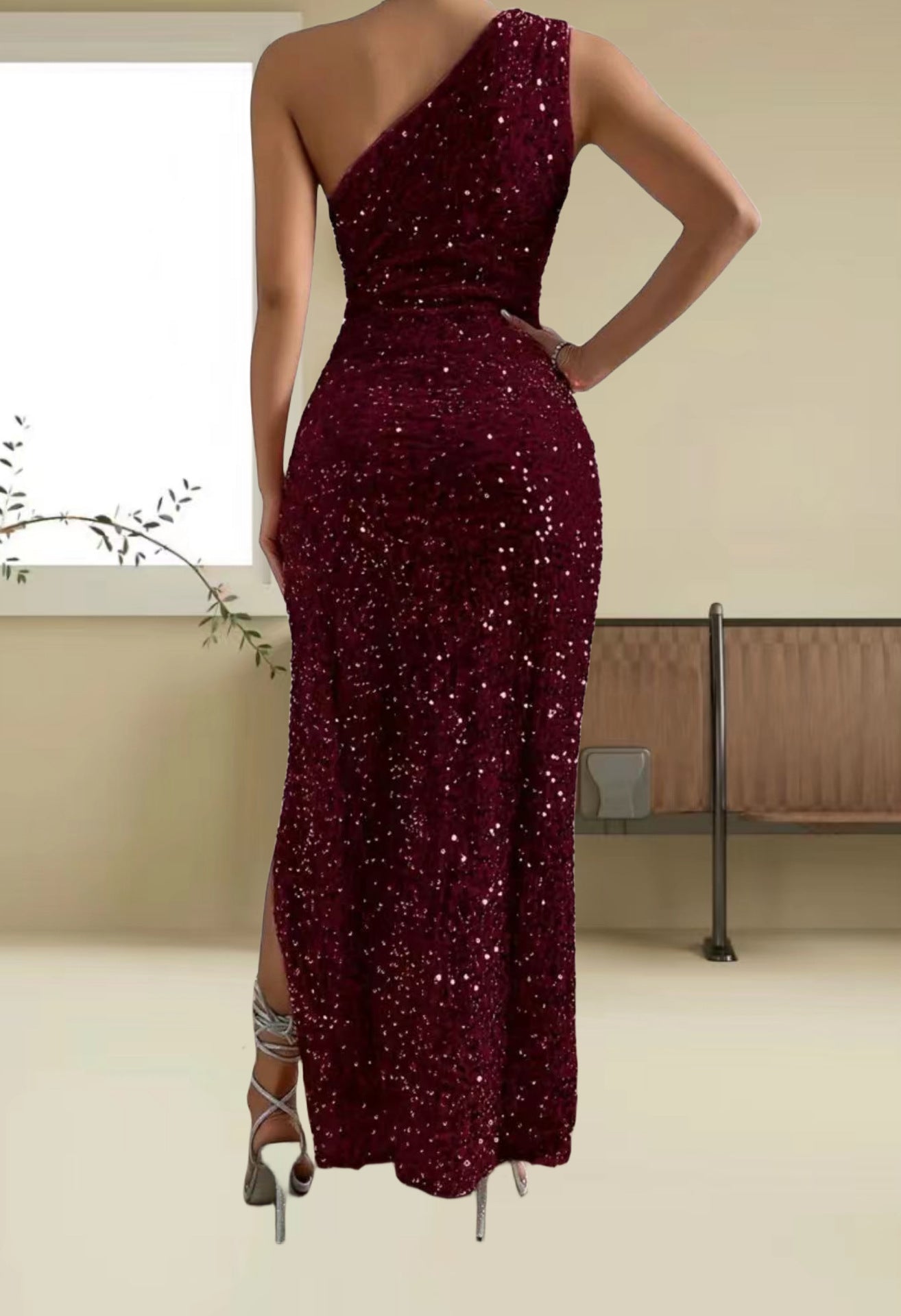 2023 Sexy Strapless Mermaid Sequin Split Dress