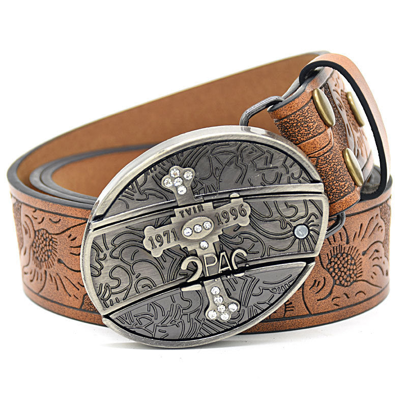 Personality Student Trendy Printing Engraving Smooth Buckle Knife Embossing Belt
