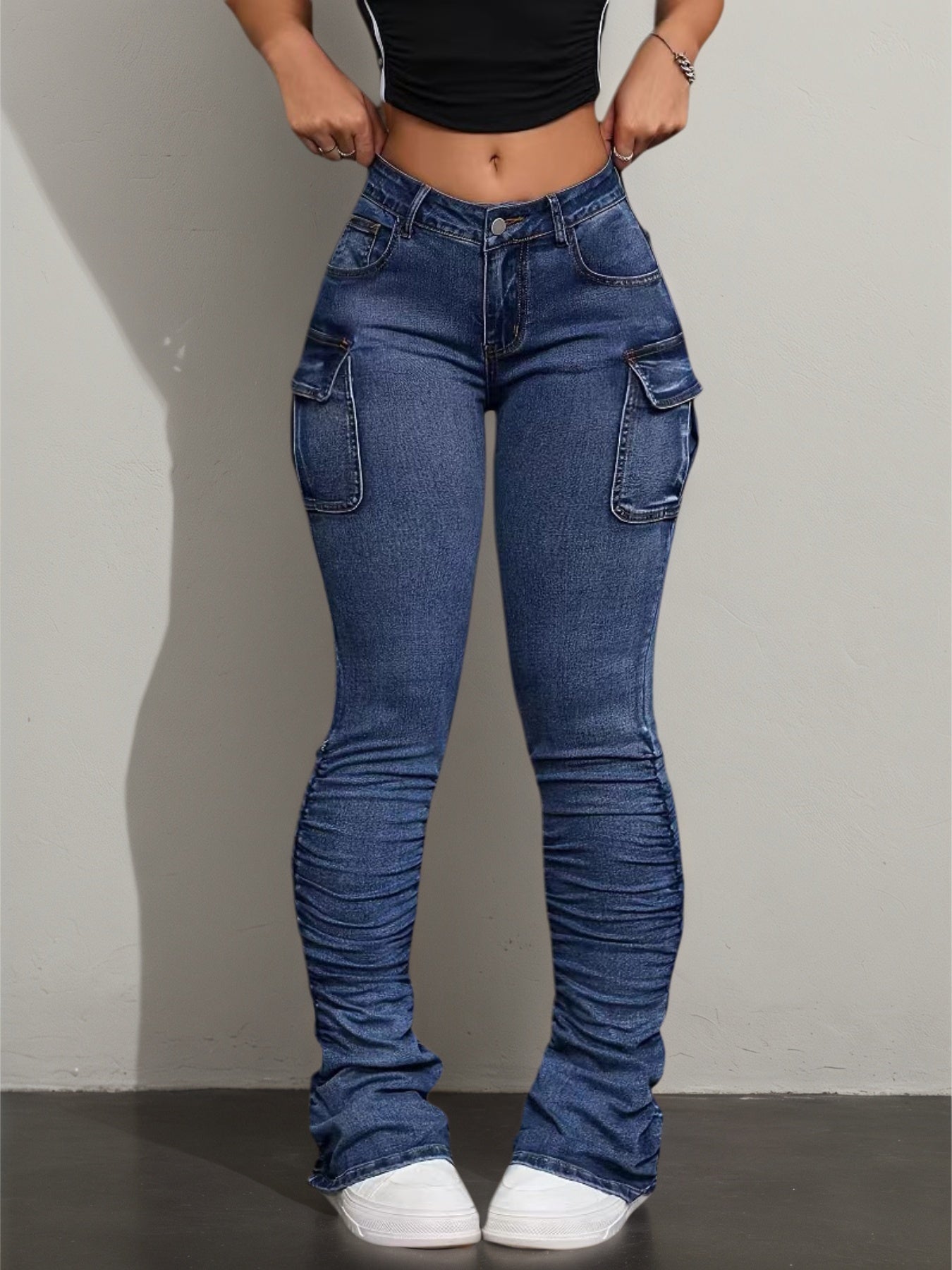 New Women's Workwear Tight Jeans With Multiple Pockets, Elastic And Casual, Comfortable And Breathable, An Indispensable Dressing Item