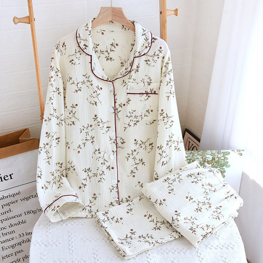 Women's Cotton Gauze Pajamas Spring And Autumn Long-sleeved Trousers