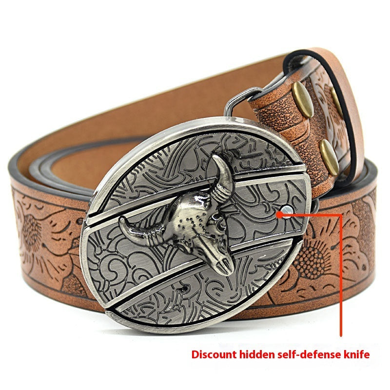 Personality Student Trendy Printing Engraving Smooth Buckle Knife Embossing Belt