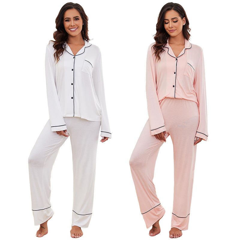 Modal Long-sleeved Shirt And Trousers Two-piece Set