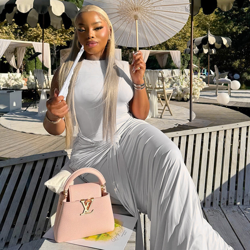 Ruched Crew-neck Strap Sleeveless Dress