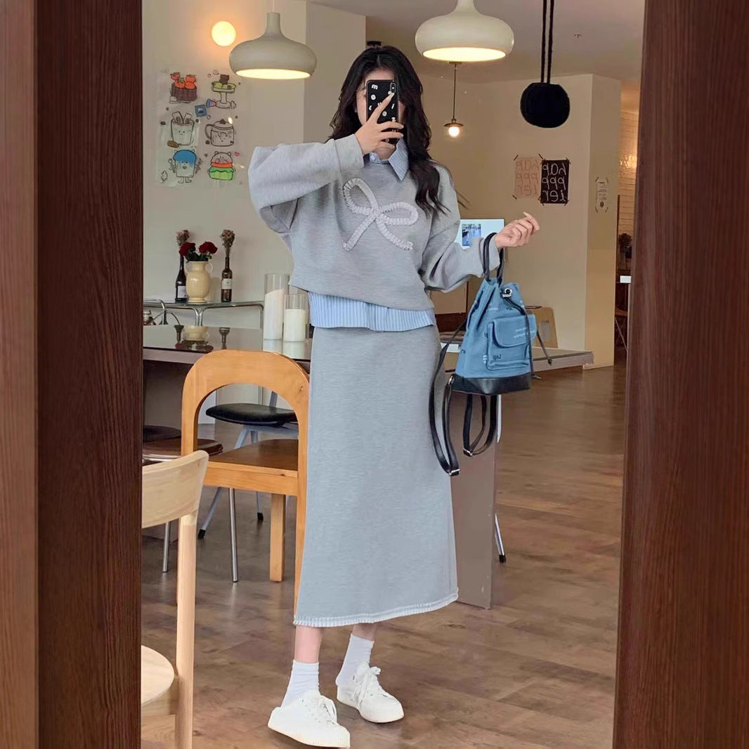 Sweater High Waist Package Hip Skirt Two-piece Set