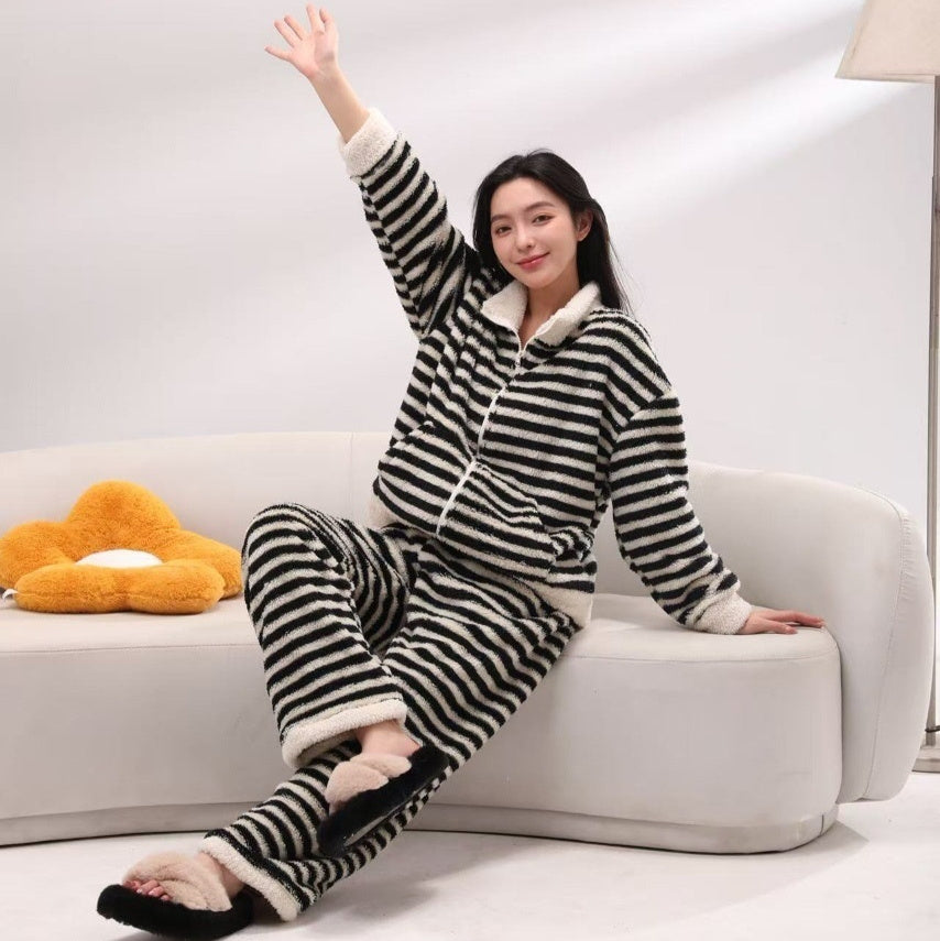 Striped Hooded Pajama Set Homewear For Women