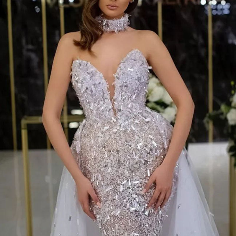 Sequined Fishtail Sleeveless Long Dress For Women