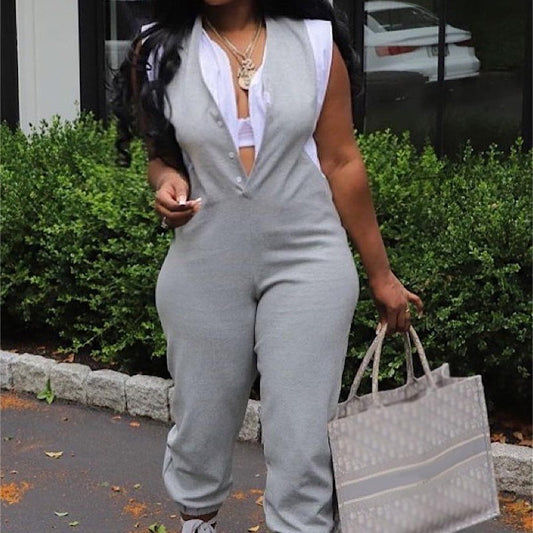 Fake Two-piece Sleeveless Long Ankle Banded Jumpsuit