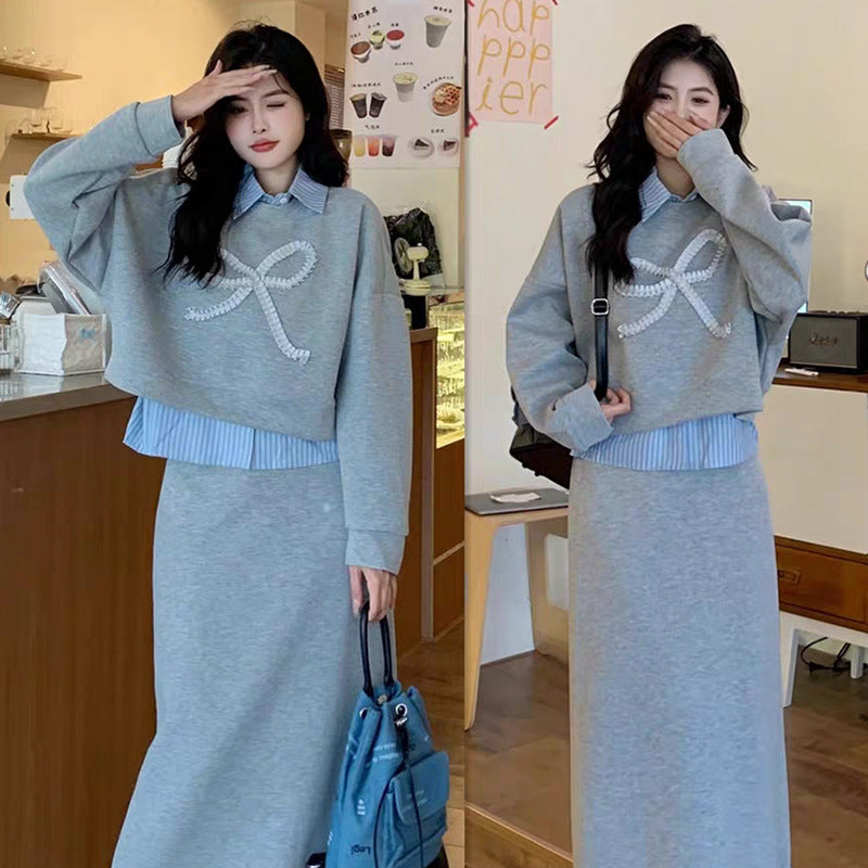 Sweater High Waist Package Hip Skirt Two-piece Set