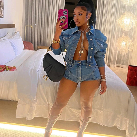 Denim Casual Suit European And American Shorts Denim Suit