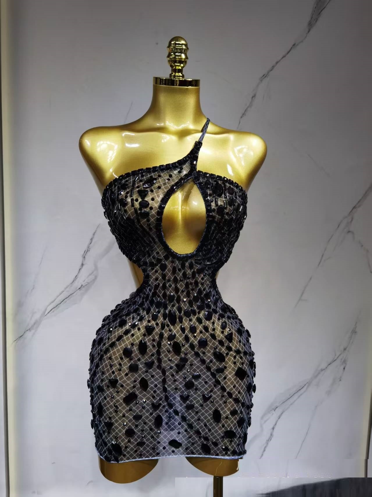 Party Bar One-shoulder Luxury Light Diamond Backless Hip Skirt