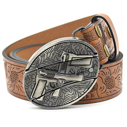 Personality Student Trendy Printing Engraving Smooth Buckle Knife Embossing Belt