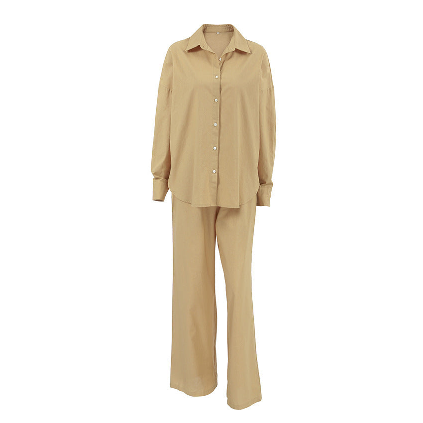 Loose Cotton And Linen Breathable Long Sleeves Trousers Two-piece Set