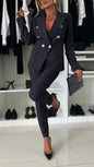 New All-matching Casual Suit Lapel Button-down Jacket And Slim-fit Trousers For Women's Office Business Set Clothing