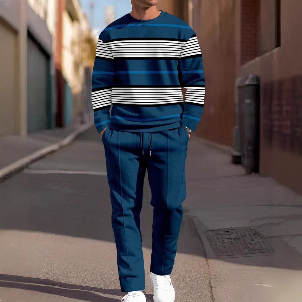 Fashion Men's Casual Sporty Round Neck Sweatshirt And Pants Two-piece Set