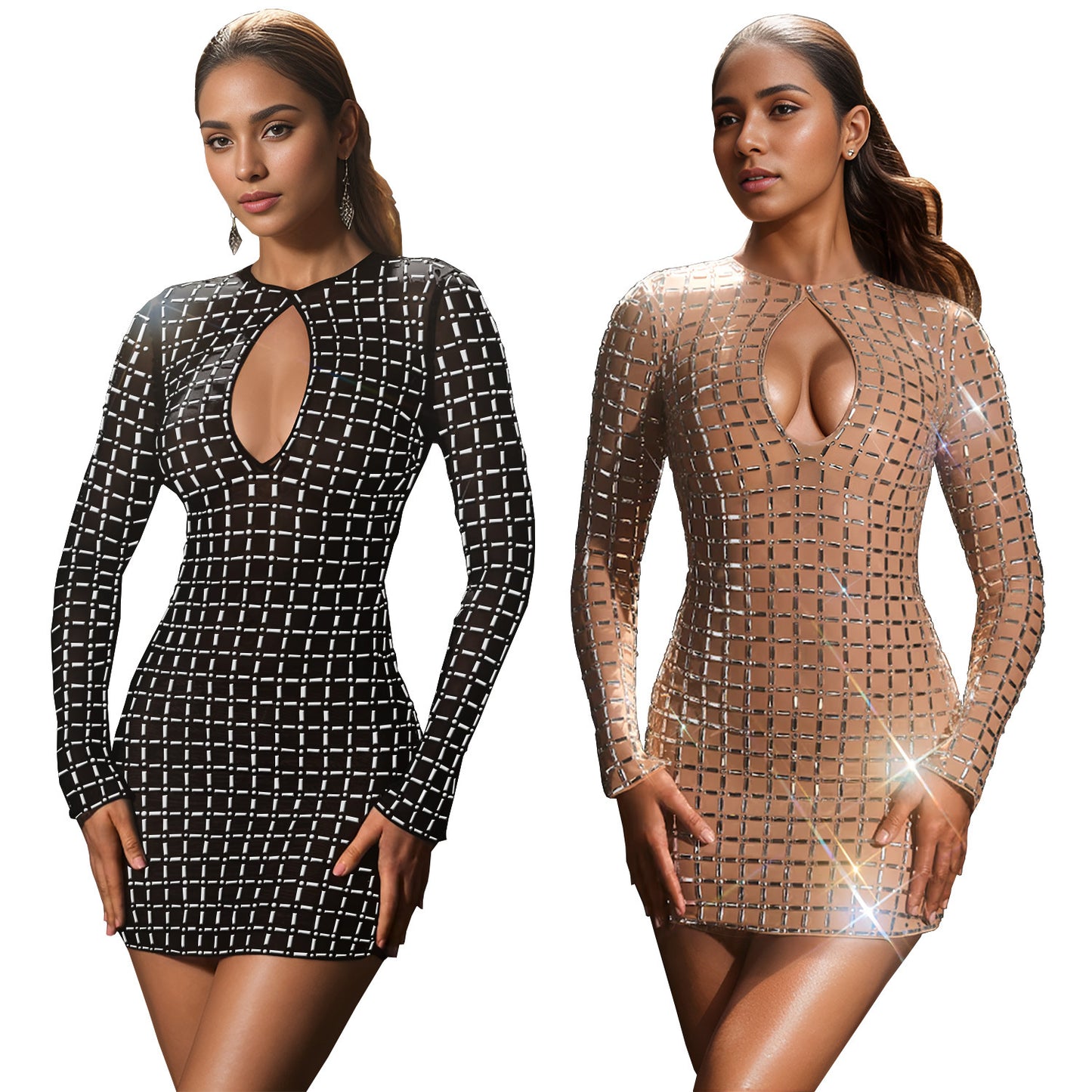 Fashion Women's Wear Sexy Backless Rhinestone Long Sleeve Dress