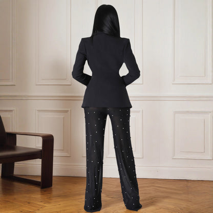 Buttoned Blazer And Beaded Pants Two-Piece Set