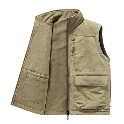 Men's Outdoor Double-sided Wear Velvet Vest Multi-pocket Leisure Cargo