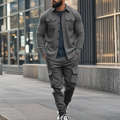 Hunting-style Lapel Jacket Loose And Warm Two-piece Set For Men
