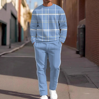 Autumn Casual Fashion Men's 3D Digital Print Round Neck Loose Sweatshirt And Sweatpants Set