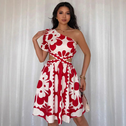 Symmetrical Neckline Hollow Waist Women's Dress