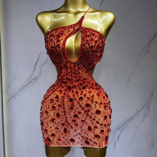 Party Bar One-shoulder Luxury Light Diamond Backless Hip Skirt