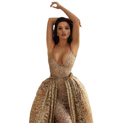 Women's Dunhuang Sexy V-neck Bronzing Suspender Dress