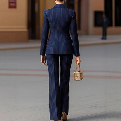 Womens Fashionable Minimalist-Line Double-Breasted Blazer Suit