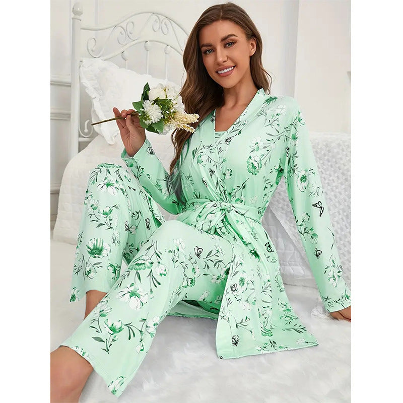 Home Nightgown Trousers Slip Nightdress Three-piece Suit