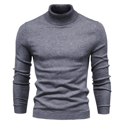 Winter Turtleneck Sweater Fashion Slim Fit Solid Color Pullover Knitted Top Men's Clothing