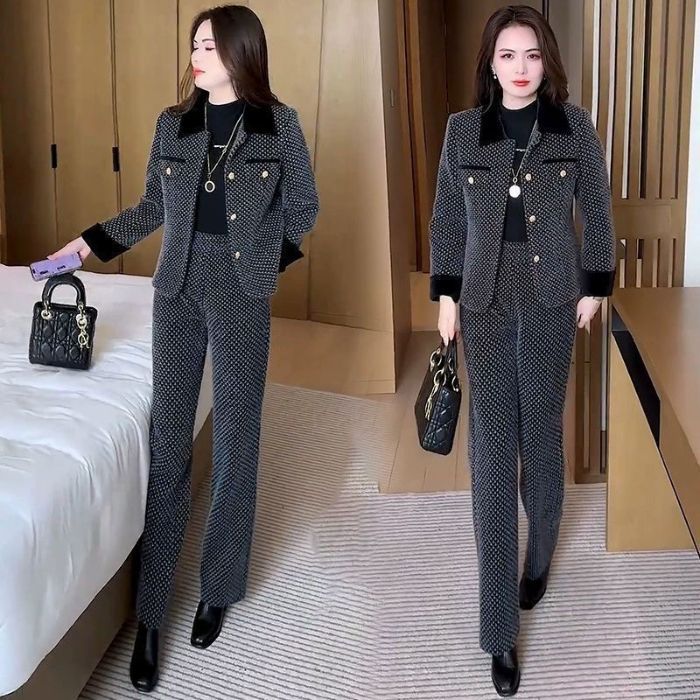Short Coat Wide Leg Pants Two-piece Set