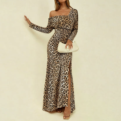 New Square Neck Sexy Leopard Print Elegant Slim-fit Dress