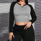 Women's Retro Design V-neck Long Sleeve Color Block Top
