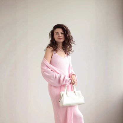 Loose Women's Casual Suits Long Sleeve Cardigan And Camisole Dress