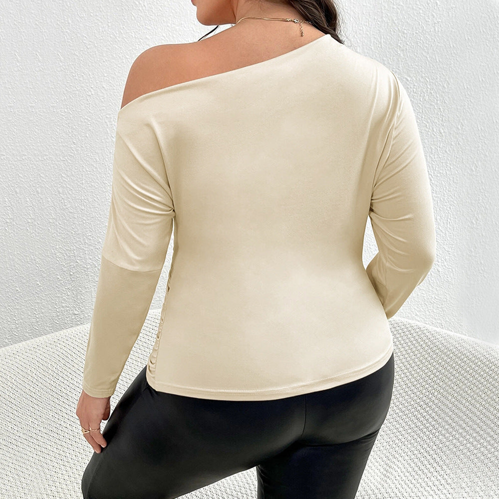 Women's Sexy Off-shoulder Slim-fit Solid Color Elegant Long-sleeved Top