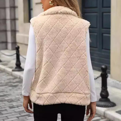 Women's Clothing Cardigan Zipper Loose Diamond Lattice Coat Plush Vest