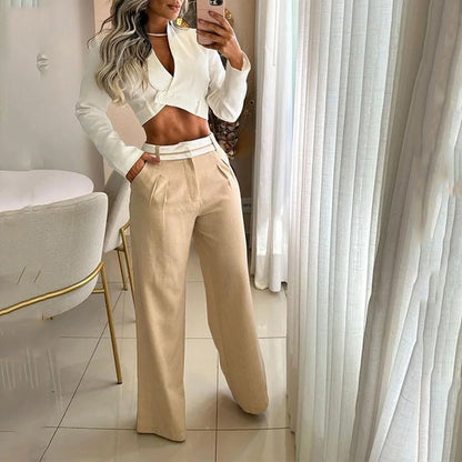 V Neck Midriff Outfit Long Sleeve High Waist Suit