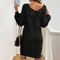 Loose Knitted V-neck Bow Long Sleeve All-matching Pullover Woolen Skirt
