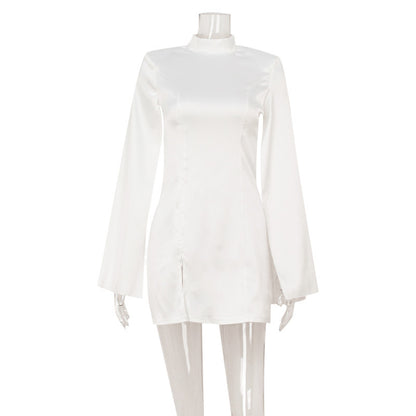 Women's Fashion Long Sleeve Split High Neck Dress