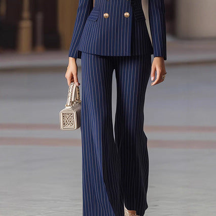 Womens Fashionable Minimalist-Line Double-Breasted Blazer Suit