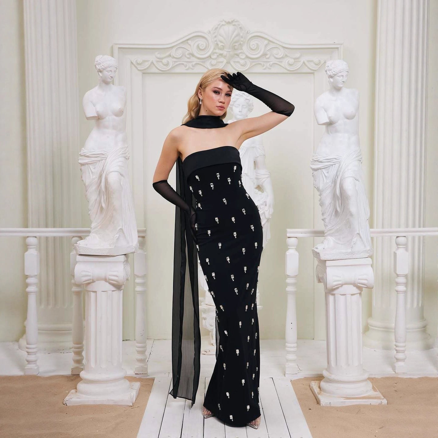 High-end Heavy Industry Banquet Order Diamond Bandage Dress