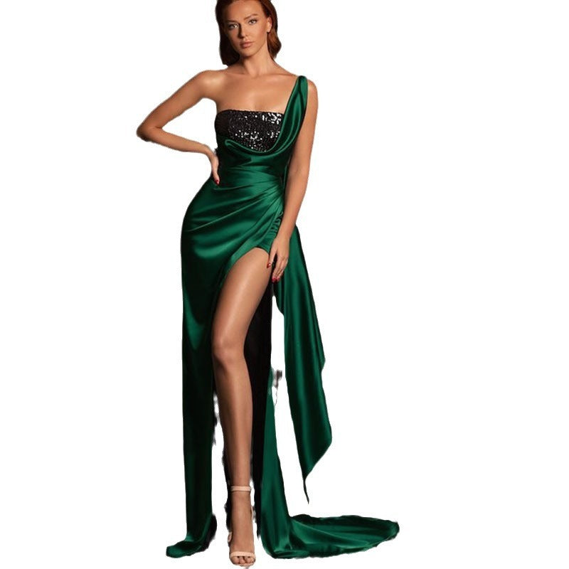 Women's Dress Low-cut Split Mop Slimming Sequins