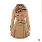 Women's Slim Mid-length Woolen Coat With Belt Thickened Double-breasted Padded Windbreaker Coat