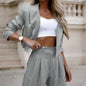 Women's Spring Fashion Striped Suits Casual Lapel Long Sleeve Cropped Top And Straight Pants Outfits Women's Clothing