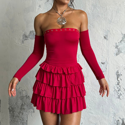 Long-sleeved Bustier Corn One-shoulder Slim Dress
