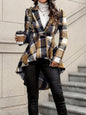 Plaid Pattern Button Front Jacket Long Sleeve High And Low Flared Jacket
