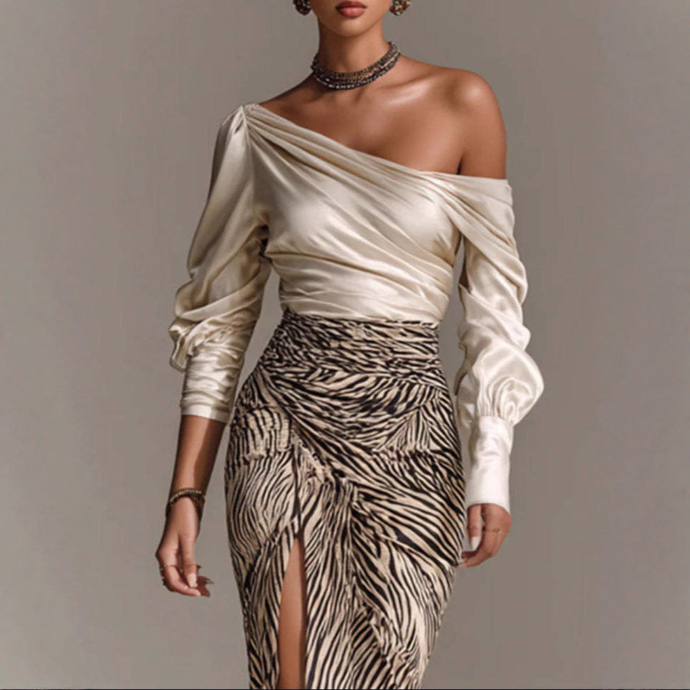 New Women's Long Sleeve Satin Shirt Dress