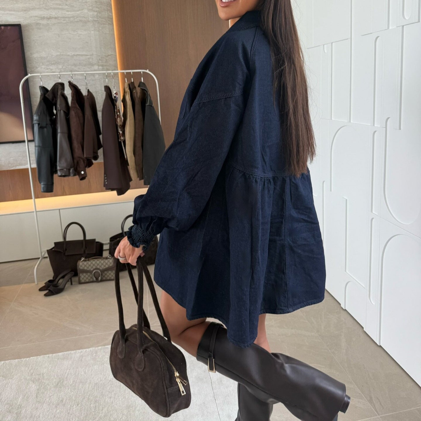 Casual Shirt Button Long Sleeve Denim Dress