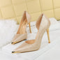 Satin Metal Pointed High Heel Thin Heel Shallow Single Shoes